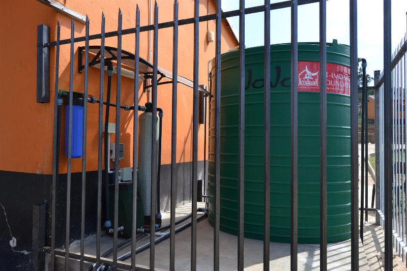 The Jojo tank and pump mechanism for the borehole is located in a secured area to help prevent vandalism and theft